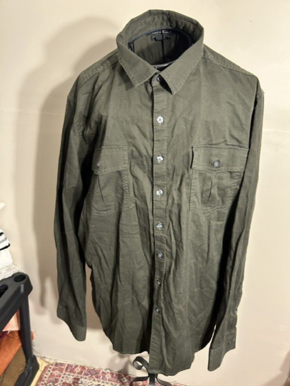 size xxl mens button down shirt casual dress dark green long sleeve 2x